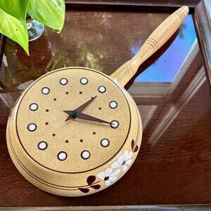Vintage Ceramic and Wood Frying Pan Wall Clock **Clock does NOT Work**
